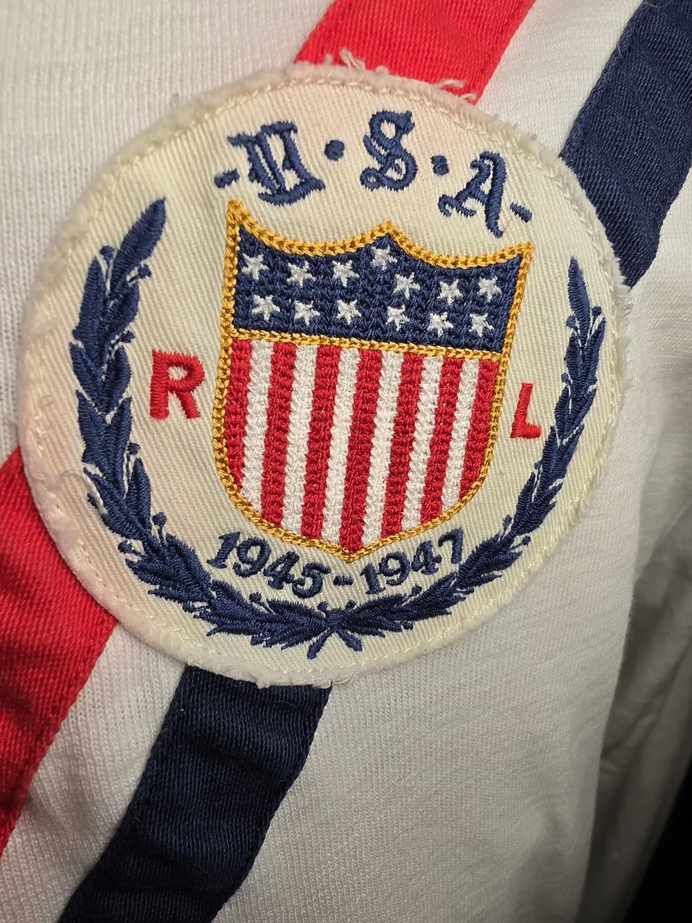 Polo by Ralph Lauren White Long-Sleeve Polo with Red & Navy V-Stripes